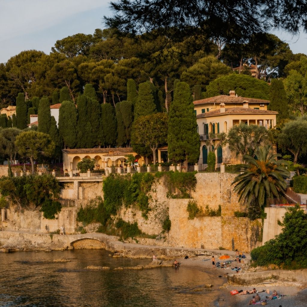 Vue intérieure d'une villa de luxe du sud de la France, incluant une piscine au premier plan